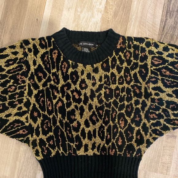 80s Glam Metallic Cheetah Batwing Sweater – I.B. Diffusion – Women’s Small - Picture 5 of 10